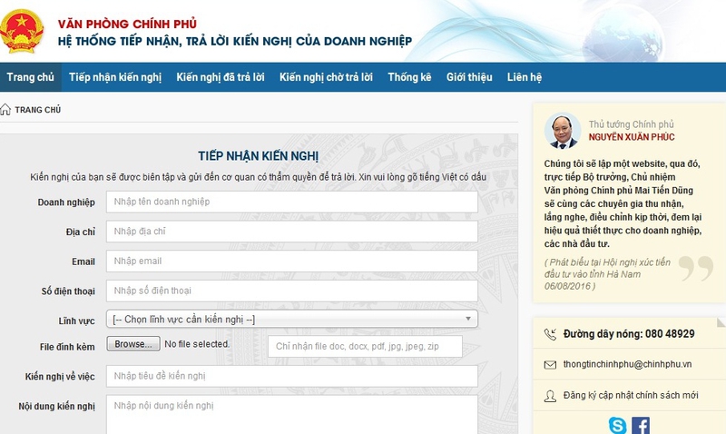 thu tuong chi dao trien khai kenh thong tin tuong tac giua chinh phu voi nguoi dan doanh nghiep