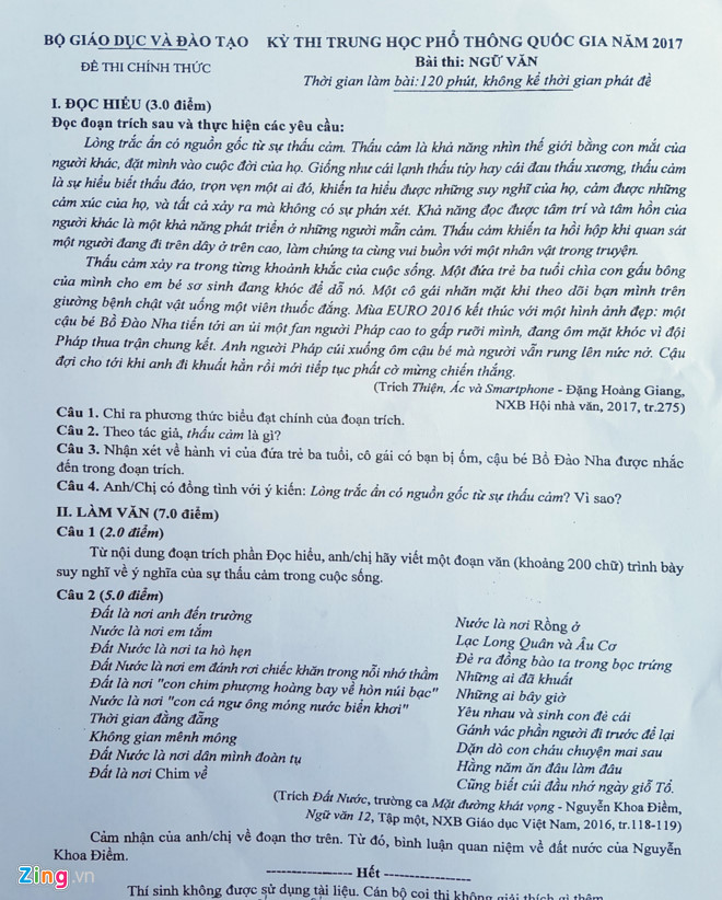 De thi, bai giai mon Van THPT quoc gia 2017 hinh anh 1