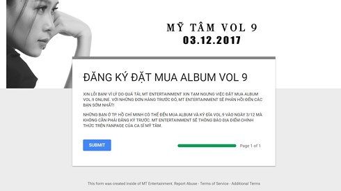 Số lượng đĩa phát hành đã được đặt mua hết trên&nbsp;trang online