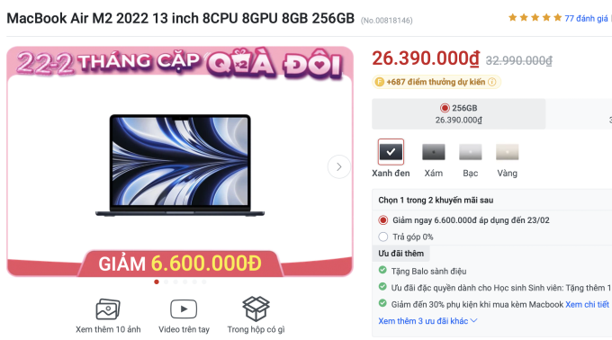 MacBook Air M2 giảm giá kỷ lục