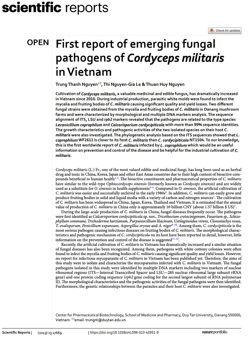 Nghiên cứu nấm quý, sinh viên Duy Tân tốt nghiệp với bài báo Q1 cùng 'Poster Xuất sắc' tại Hội nghị về Nấm